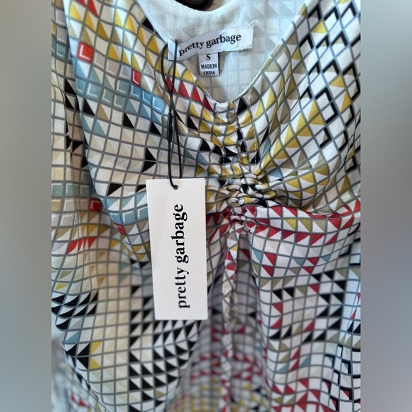 Pretty Garbage Geo Print Ruched Mini Dress size Small NWT Side zipper, Lined - Picture 9 of 9
